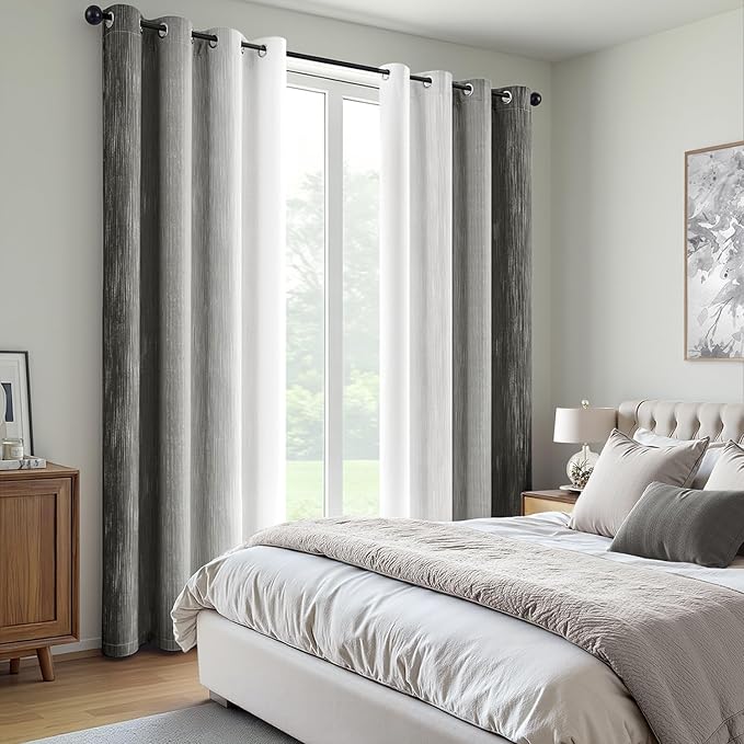MIULEE Grey and Greyish White Ombre Blackout Curtains, Full Room Darkening Thermal Insulated 90 Inches Long Drapes for Bedroom/Living Room Grommet Window Treatments Modern 52Wx90L, Set of 2