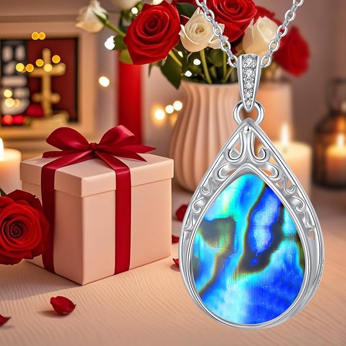 HPQQ Teardrop Necklace 925 Sterling Silver Filigree Gemstone Pendant Necklace Fine Jewelry Birthday Mother's Day Gifts for Women Her Mom