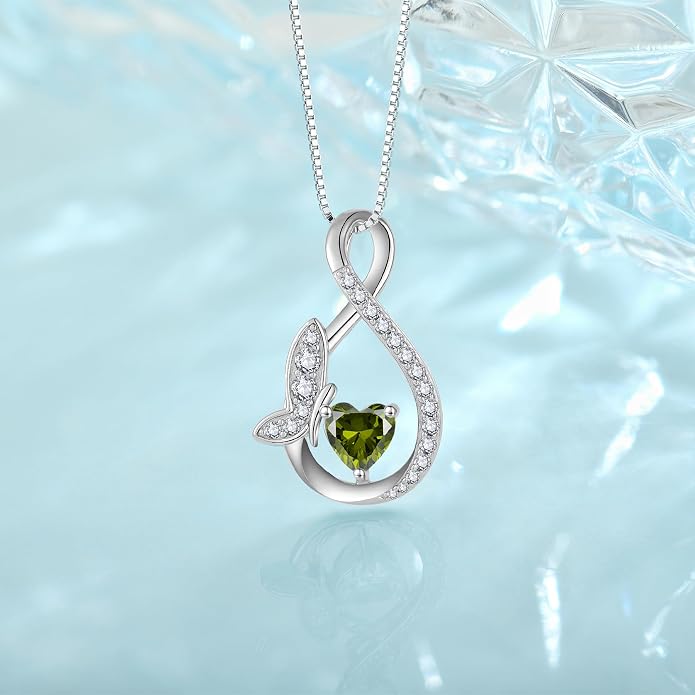 Infinity Butterfly Necklace for Women 925 Sterling Silver Heart Birthstone Created Gemstone Pendant Jewelry Gifts for Women Her