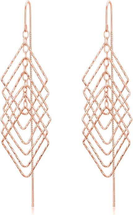 Sterling Silver Threader Earrings Flower Heart Moon Star Tiny Cube Rhombus Sector Beads Dream Catcher Evil Eye Butterfly Leaf Lightning Bolt Tassel Dangle Drop Chain Charm Earrings Jewelry Gifts for Women