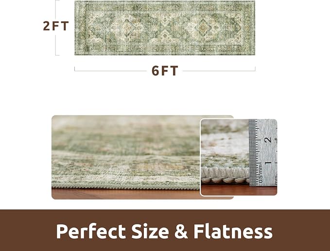 AMOAMI-2X6 Runner Rug-Washable Runners for Hallways-Soft Non Slip Bedside Rugs for Bedroom-Vintage Long Rug for Hallways Entryway Laundry Room Stair Kitchen Bathroom Olive Green