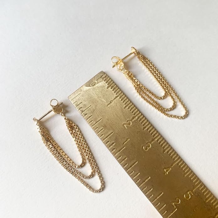Tassel Earrings for Women Gold Plated Silver Chain Earrings Dainty Minimalist Dangle Drop Studs