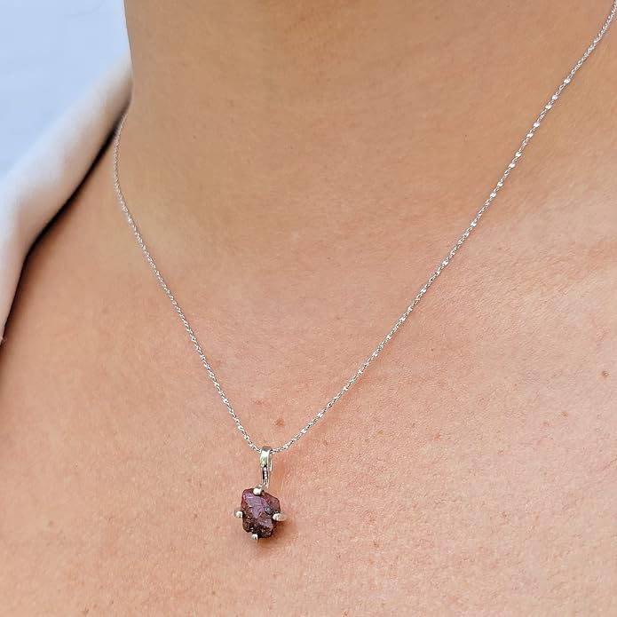Natural raw gemstone pendant chain necklace with white gold over 925 solid sterling silver, birthstone dainty solitaire gift for her, uniquelan jewelry
