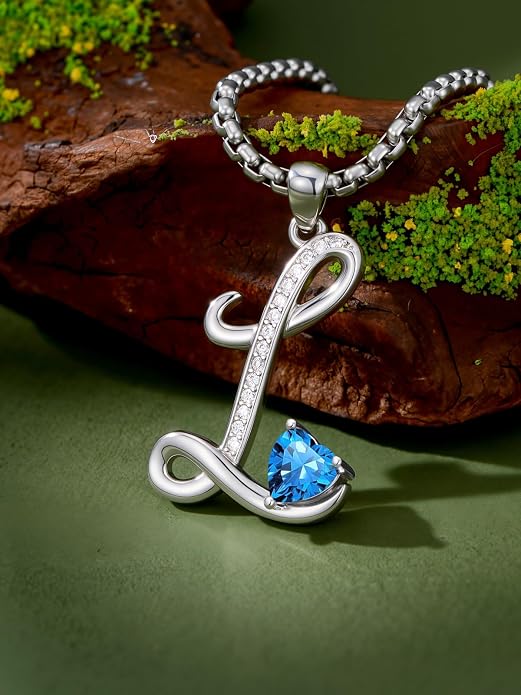 Birthday Gifts for Women Alphabet A to Z Initial Birthstone Pendant Necklaces for Women - 18k White Gold Plated Personalized Name Jewelry Anniversary Graduation Gifts for Wife Her Daughter Girlfriend(with Gift Box)