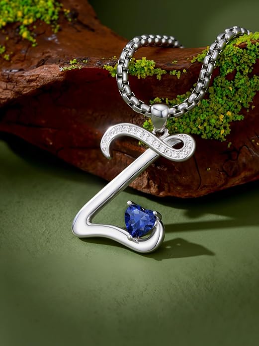 Birthday Gifts for Women Alphabet A to Z Initial Birthstone Pendant Necklaces for Women - 18k White Gold Plated Personalized Name Jewelry Anniversary Graduation Gifts for Wife Her Daughter Girlfriend(with Gift Box)