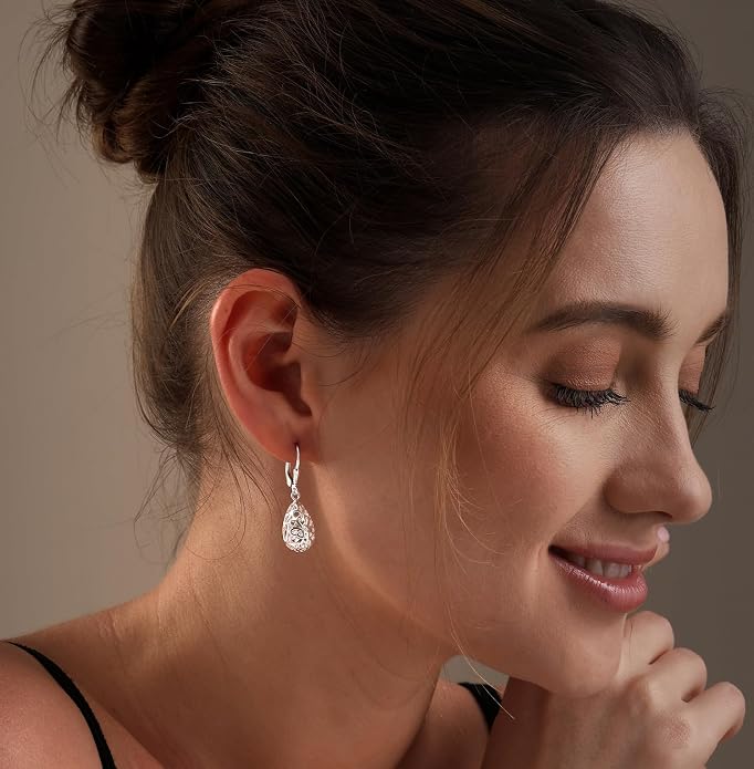 LeCalla Women's Drop & Dangle Earrings | 925 Sterling Silver Leverback Earrings | Lightweight Teardrop Lever Back Drop Dangle Earring for Women
