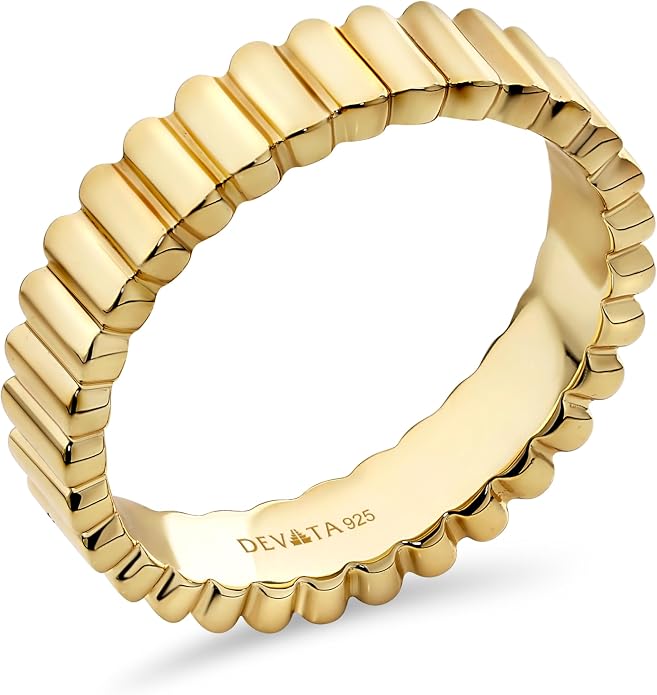 DEVATA Gold or Rhodium Plated Sterling Silver 925 – Eternity, Band Ring for Women – Heart, Knot, Clover, Infinity, Mariner, Cable, Curb, Cuban, Figaro, Daisy, Rope, Ribbed, Dome