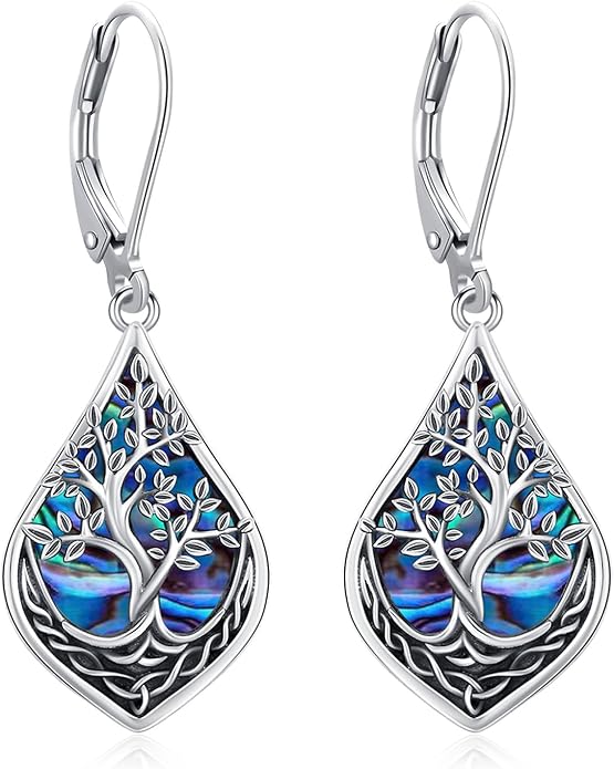 Eusense Sterling Silver Dangle Earrings for Women Tree of Life Animals Moonstone Turquoise Leverback Earrings Jewelry Gifts