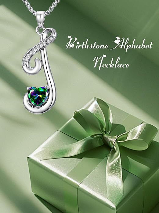 Birthday Gifts for Women Alphabet A to Z Initial Birthstone Pendant Necklaces for Women - 18k White Gold Plated Personalized Name Jewelry Anniversary Graduation Gifts for Wife Her Daughter Girlfriend(with Gift Box)