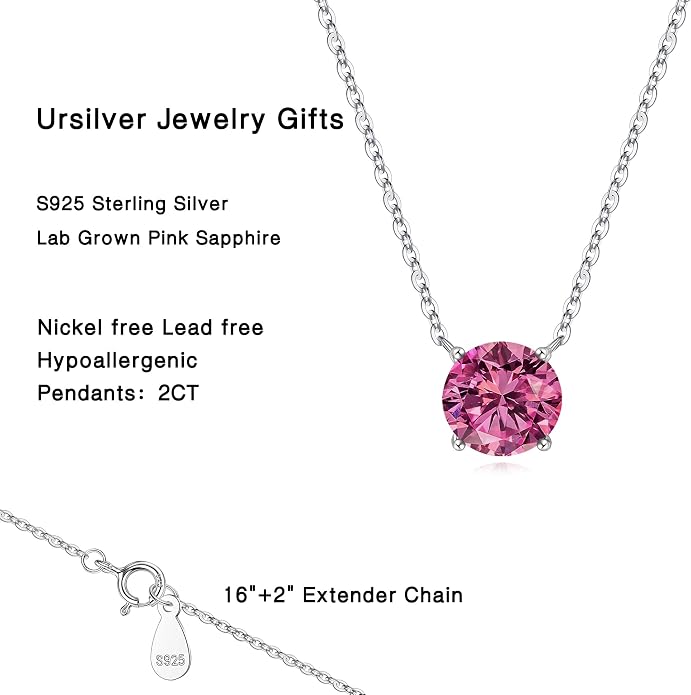 Ursilver Round Birthstone Necklace and Birthstone Earrings for Women sets - S925 Sterling Silver 12 Months Birthstone Necklace for Women Girls Jewelry Birthday Gifts