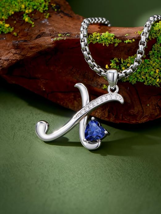 Birthday Gifts for Women Alphabet A to Z Initial Birthstone Pendant Necklaces for Women - 18k White Gold Plated Personalized Name Jewelry Anniversary Graduation Gifts for Wife Her Daughter Girlfriend(with Gift Box)