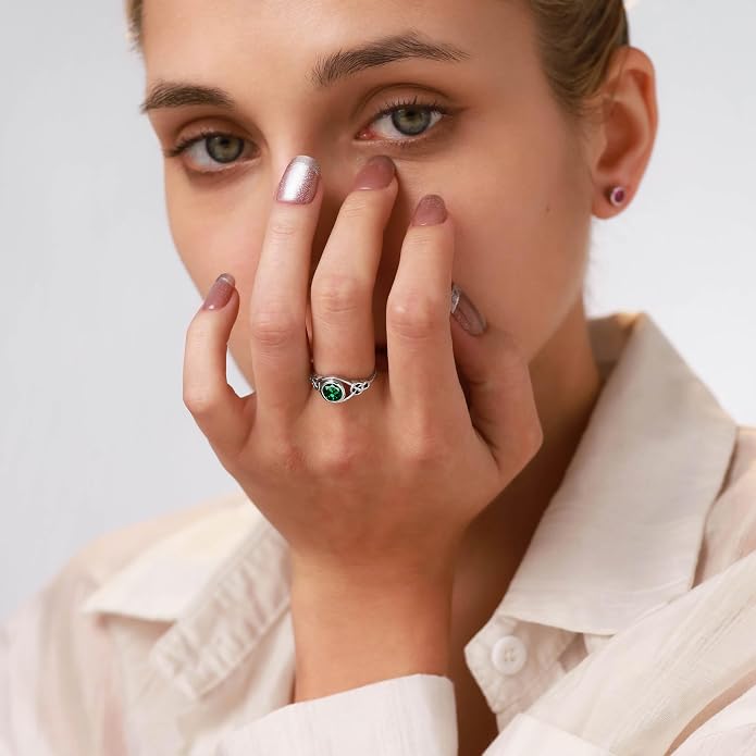 Silvershake Birthstone Gemstones White Gold Plated 925 Sterling Silver Irish Celtic Knot Engagement or Promise Solitaire Ring Jewelry for Women