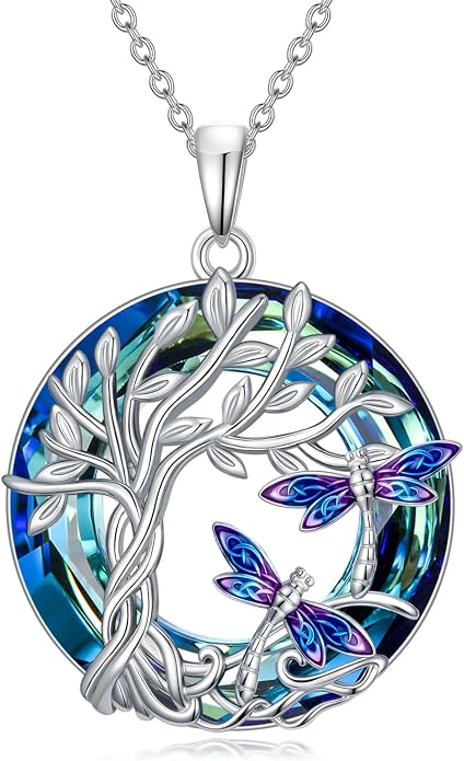 TOUPOP Sterling Silver Tree of Life Hummingbird/Dragonfly/Owl/Panda Necklace Crystal Bird Jewelry Birthday Christmas Valentines Day Gifts for Her Girlfriend Mom