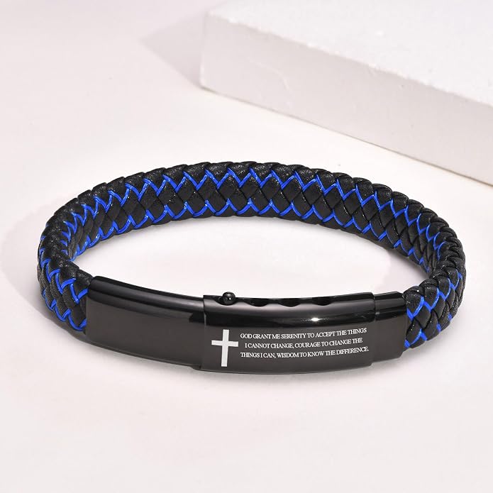 VNOX Men's Inspirational Mantra Engarved Handmade Braided Leather Adjustable Cuff Bangle Bracelet Encouragement Motivational Gift for Men