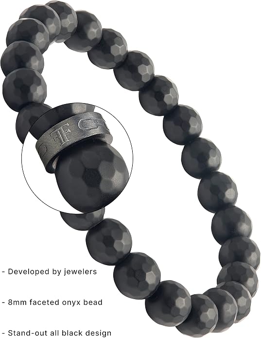 Forge & Foundry Faceted Matte Black Onyx Stone Beaded Bracelet | Custom Signature Stainless Steel Bead | ‘Pindar’ | 8mm and 10mm Bead Desgins | Refined Hand-Crafted Jewelry