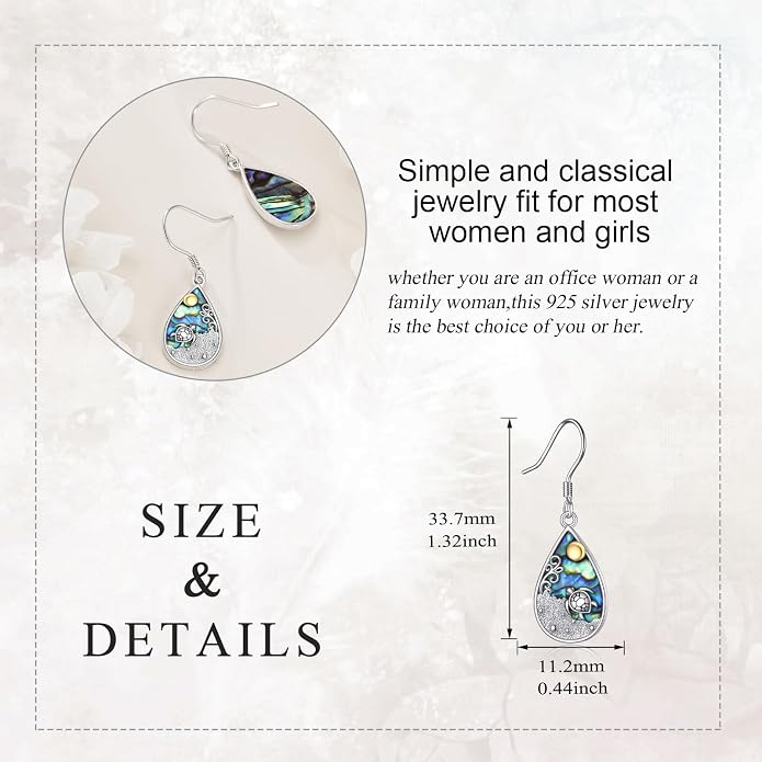 Abalone Shell Dangle Drop Earrings for Women 925 Sterling Silver Filigree Bohemian Earrings Jewelry Gift