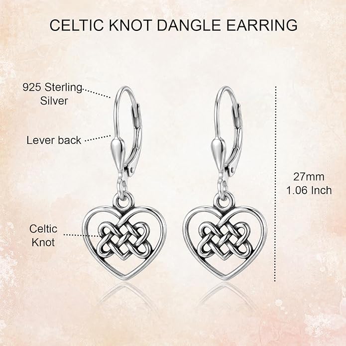 LeCalla 925 Sterling Silver Leverback Drop Earrings | Lightweight Celtic-Knot Filigree Heart Teardrop Dangle Earring for Women's Gift for Her