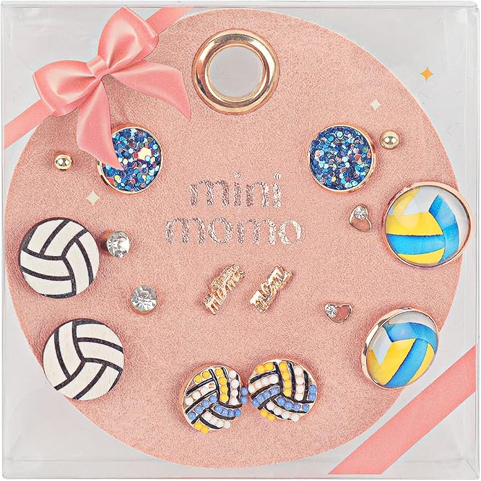 Sports Earring Set for Women Multi Pairs Assorted Multipack - Stud Earrings Jewelry Gift for Sports Mom Football, Baseball, Basketball, Soccer Team