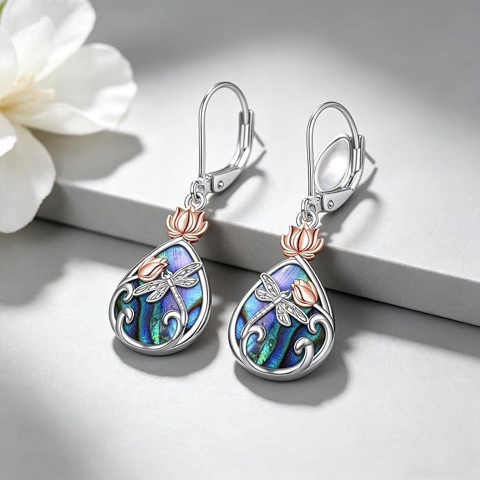 AOBOCO Teardrop Dangle Earrings for Women 925 Sterling Silver Moonstone Flower Filigree Leverback Jewelry Birthday