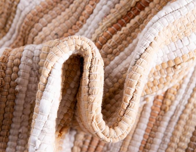Unique Loom Chindi Cotton Collection Soft Hand Woven Natural Fiber Striped Area Rug, 2 ft 2 in x 3 ft, Beige/Ivory