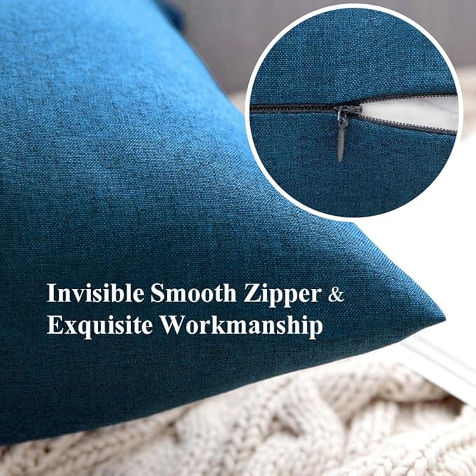 MIULEE Pack of 2 Decorative Outdoor Solid Waterproof Throw Pillow Covers Faux Linen Garden Farmhouse Coastal Cushion Cases for Summer Patio Tent Balcony Couch Sofa 12x12 Inch Blue