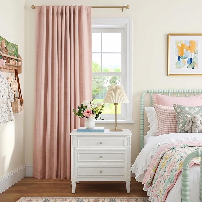 INOVADAY 100% Blackout Sliding Door Curtains, Extra Wide Curtains for Sliding Glass Doors, Back Tab/Rod Pocket Sliding Glass Door Curtains, Thermal Insulated Window Drapes - Blush Pink, W102 X L84