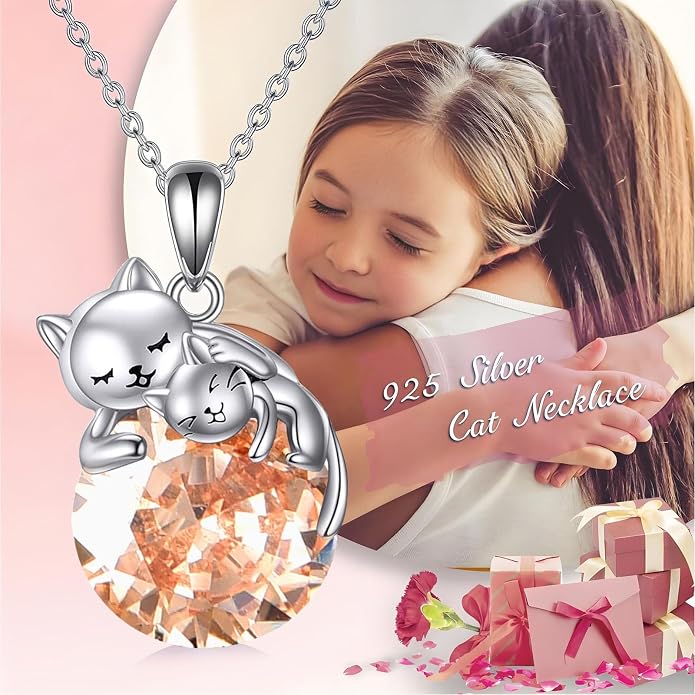 Cat Necklace Sterling Silver Cat Zircon Pendant Gothic Jewelry for Women Animal Lovers Gifts
