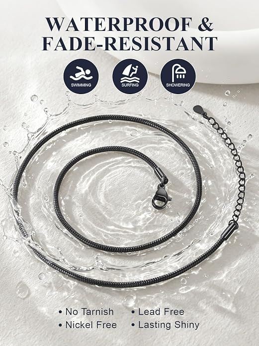 U7 Snake Necklace for Women 14K Gold Plated/Silver/Rose Gold/Black Chain Necklace Hypoallergenic, Stainless Steel Tiny Snake Chain Necklace 1/1.2/1.5/2MM, 14-30" Adjustable Minimalist Gift
