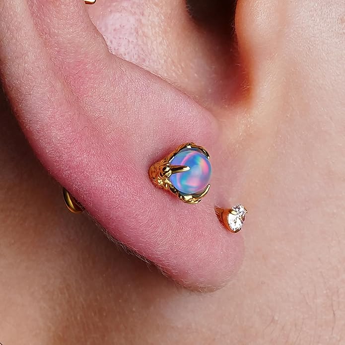 FINE4U 16G ASTM F136 Titanium Dragon Claw Piercing Jewelry Stud with 6mm 8mm post for Conch Helix Tragus Flat, Hypoallergenic Internally Threaded