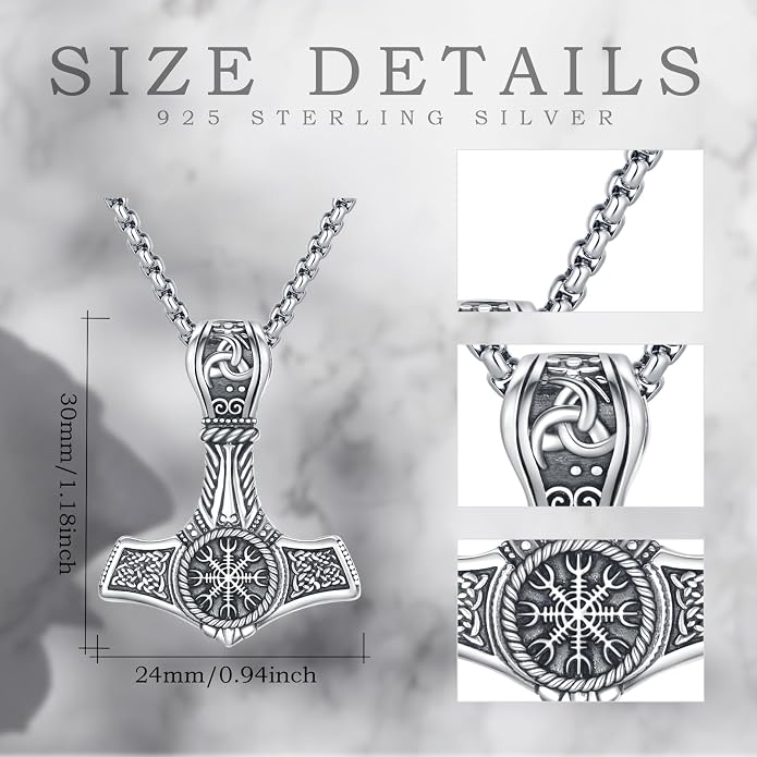 Viking Necklace for Men 925 Sterling Silver Nordic Viking Necklace Viking Amulet Jewelry Gifts for Men Women