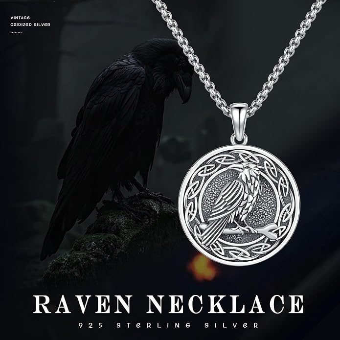 Celtic Knot Necklace 925 Sterling Silver Raven/Compass/Triquetral/Pentagram Celtic Viking Pendant Egyptian Jewelry Gifts for Men