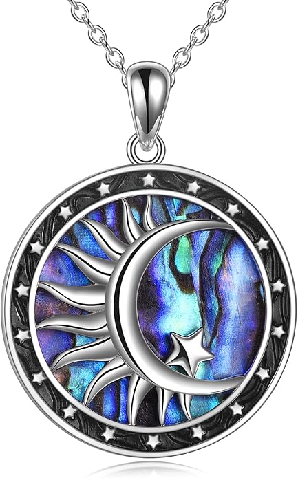 Moon Sun Star Necklace 925 Sterling Silver Abalone Shell Celestial Jewelry Gift for Women