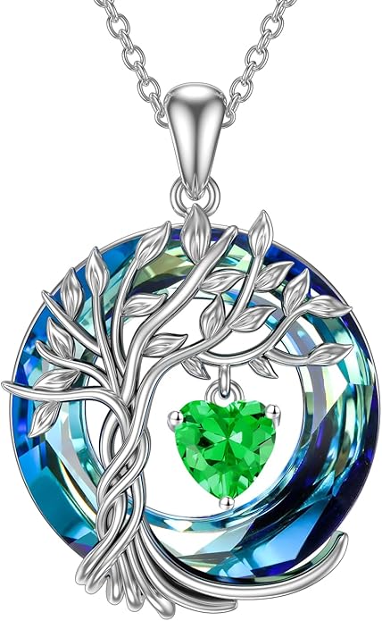 TOUPOP Tree of Life Birthstone Necklaces 925 Sterling Silver Irish Celtic Tree Pendant with Blue Crystal Birthday Jewelry Gifts for Women Mom Wife Her