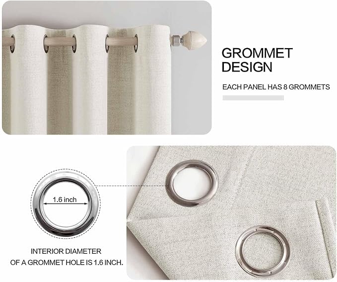 MIULEE Linen Texture Curtains for Bedroom Solid 100% Blackout Thermal Insulated Linen Beige Curtains Grommet Room Darkening Drapes for Living Room 52x90 Inch (2 Panels)