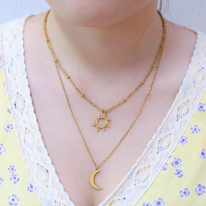 14K Gold Plated Paper Clip Chain Link Necklace Satellite Cross Key Starfish Turquoise Heart Necklace for Women