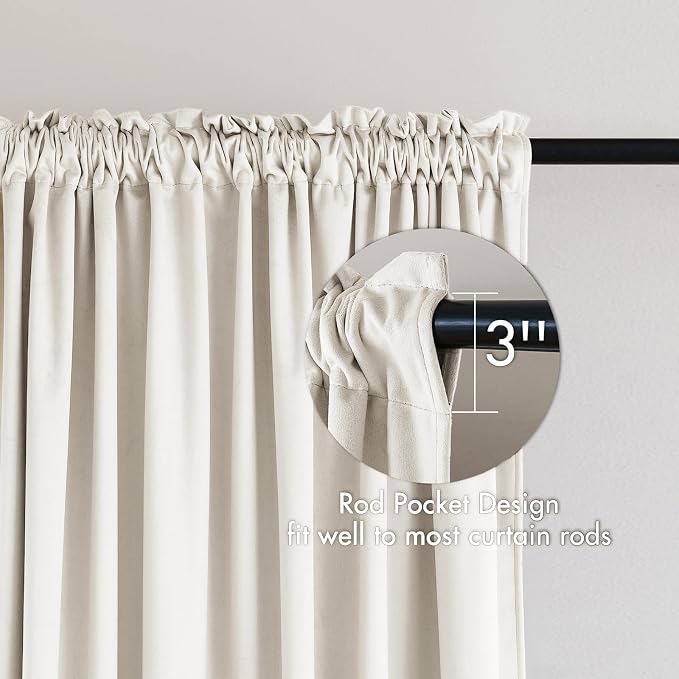 MIULEE Ivory Blackout Velvet Curtains Drapes 90 Inch Long 52"x90" Bedroom | Luxurious Bedroom Living Room Decor, Room Darkening, Thermal Insulated, Rod Pocket Design, Super Soft Fabric