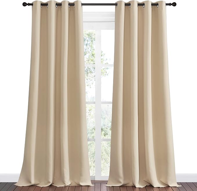 NICETOWN Bedroom Room Darkening Curtains - Triple Weave Microfiber Grommet Top Thermal Insulated Solid Room Darkening Panels/Drapes for Kid's Room (Biscotti Beige, 1 Pair, 55 inches by 96 Inch)
