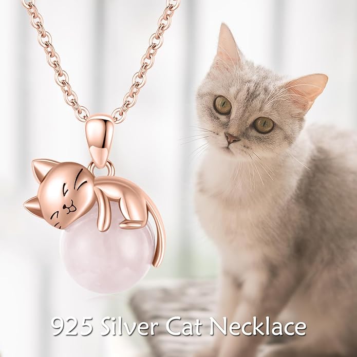 Cat Necklace Sterling Silver Cat Zircon Pendant Gothic Jewelry for Women Animal Lovers Gifts