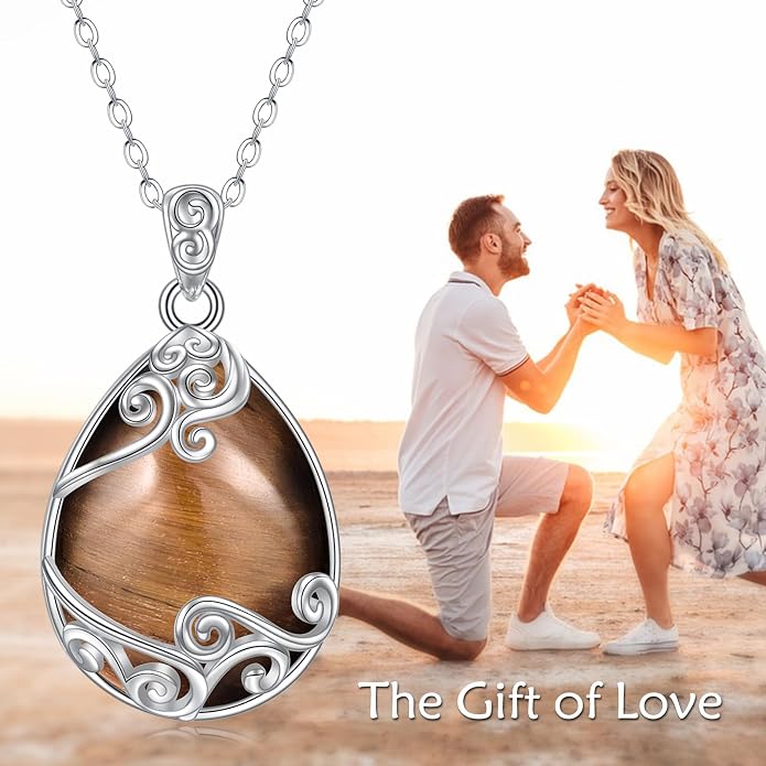 YAFEINI 925 Sterling Silver Moonstone Necklace Filigree Teardrop Pendant Necklace Jewelry for Women Girls