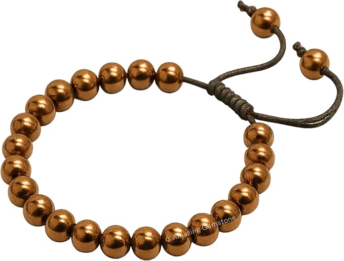 Amazing Gemstone Copper Hematite Bracelet, Gifts for Men & Women - Protection Healing Crystal Bracelet - 8mm Gemstone Beaded Adjustable Bracelet, Pulseras para Hombres Mujer Stocking Stuffers