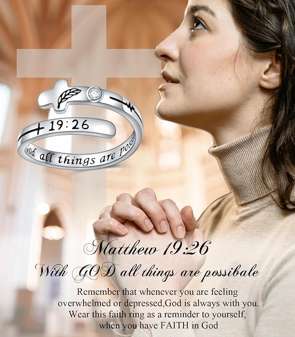 Ladytree Feather Angel Wings Adjustable Memorial Dainty Sterling Silver Open Thumb Ring for Women Men Loss of Mom Dad Daughter Loved Ones Mother's Day Sympathy Memory Jewelry Gifts