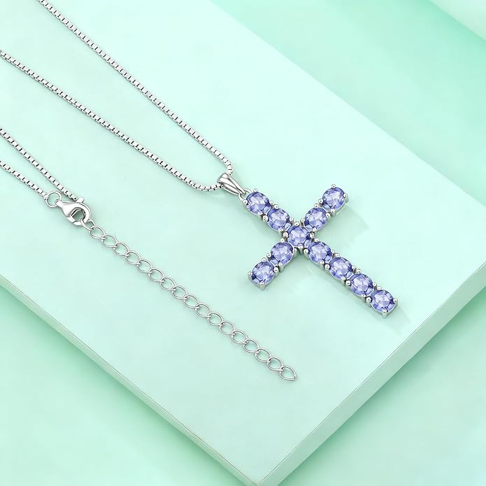 925 Sterling Silver Cross Necklace for Women Men Christian Jesus Faith Birthstone Cross Crucifix Pendant Necklaces