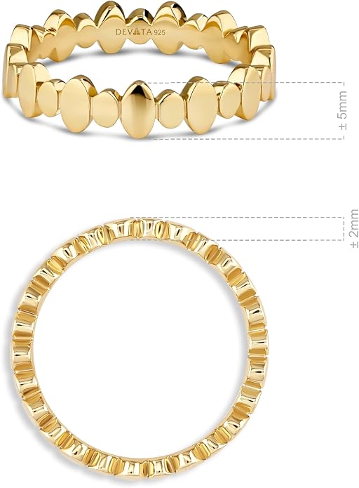 DEVATA Gold or Rhodium Plated Sterling Silver 925 – Eternity, Band Ring for Women – Heart, Knot, Clover, Infinity, Mariner, Cable, Curb, Cuban, Figaro, Daisy, Rope, Ribbed, Dome