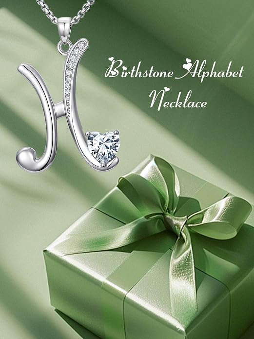 Birthday Gifts for Women Alphabet A to Z Initial Birthstone Pendant Necklaces for Women - 18k White Gold Plated Personalized Name Jewelry Anniversary Graduation Gifts for Wife Her Daughter Girlfriend(with Gift Box)