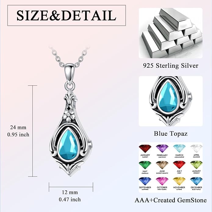 Seiyang Urn Necklace for Ashes 925 Sterling Silver with Birthstone Cremation Jewelry Keepsake Ashes Pendant Necklace Memorial Jewelry for Women Loved One