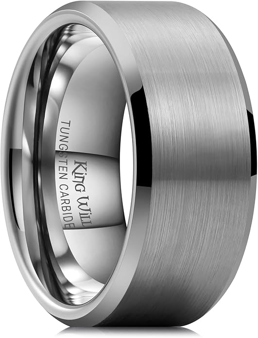 King Will Tungsten Men's Wedding Ring - Available in 6mm to 10mm, Black/Silver, Matte Finish, Beveled Polished Edge, Comfort Fit