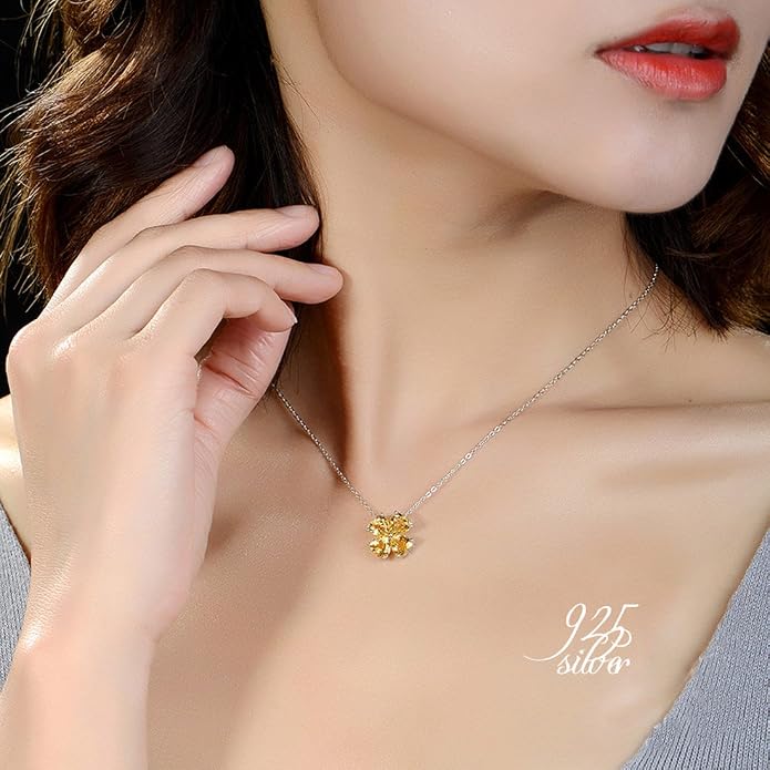 JIANGXIN Colorful Birthstone 925 Sterling Silver Handmade Pendant Necklace for Women Lucky Four Leaf Clover Plant Shamrock Jewelry Rhodium Plated