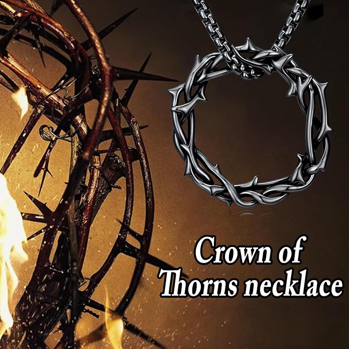 Crown of Thorns Necklace for Men 925 Sterling Silver Nail Cross Necklace Pendant Religious Christian Jewelry Valentines Day Gifts for Men