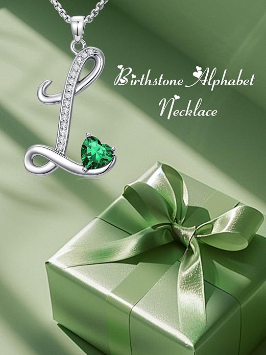 Birthday Gifts for Women Alphabet A to Z Initial Birthstone Pendant Necklaces for Women - 18k White Gold Plated Personalized Name Jewelry Anniversary Graduation Gifts for Wife Her Daughter Girlfriend(with Gift Box)