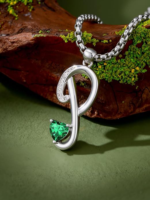 Birthday Gifts for Women Alphabet A to Z Initial Birthstone Pendant Necklaces for Women - 18k White Gold Plated Personalized Name Jewelry Anniversary Graduation Gifts for Wife Her Daughter Girlfriend(with Gift Box)